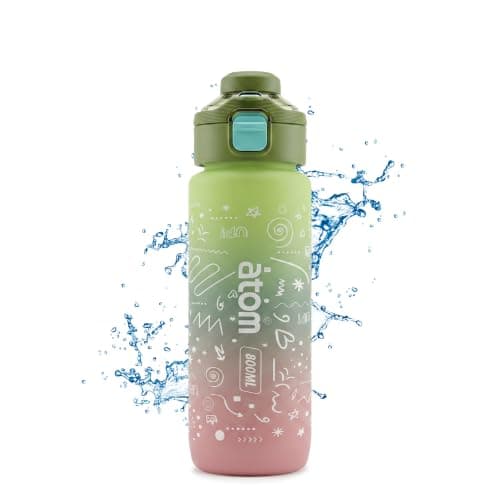 Water Bottle 800ml with Carry Handle, Leak-Resistant BPA-Free Plastic Sports Bottle for Gym, School, Travel, Office and Outdoor Use, FL-1266, Green