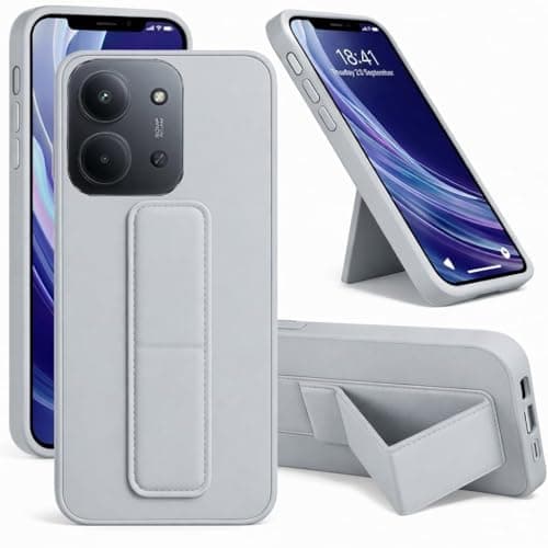 Back Cover Stand Case FOR REDMI 15C Magnetic Car Holder Soft Silicone Horizontal & Vertical Kickstand Cover Wrist Strap Full protection Anti Fingerprint Case (Gray)