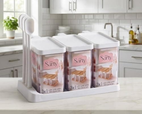3-Piece Mini Spice Jar Set with Rack and Spoons Clear Acrylic Kitchen Storage Food storage container