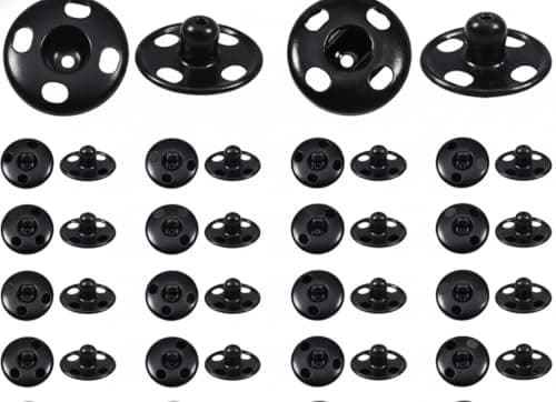 12mm Strong Metal Snap Buttons – Heavy Duty for Sewing on Leather Clothes, Jackets, Jeans, Bags, Durable and Reliable Fastener for Professional Projects (Black)
