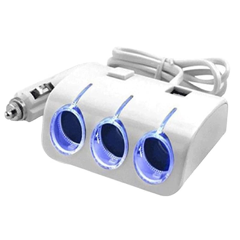KaberTrade KaberTrade 3 Outlet Smart Car Lighter Splitter Charging Multiple Devices Simultaneously Compatible with Cars and Trucks 12-24V Compact Design Blue LED Light (White, Code:3925) Mechanical lighter