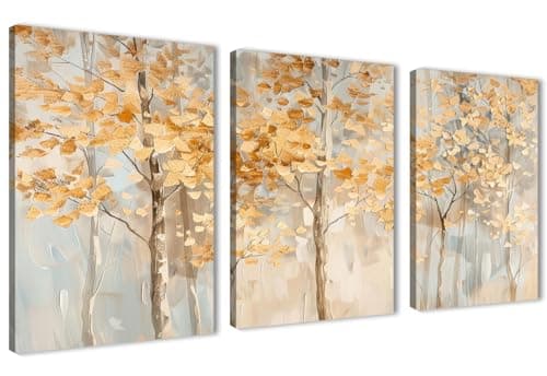 NOVA ART Abstract Canvas Wall Art Golden Leaves Scattered on Trees Wall Decor for Bedroom Living Room Office Etc Modern Home Decor 30cm x 40cm x 3pcs