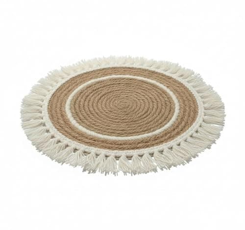 Boho Round Natural Wicker Coaster Thick Washable Tassel Placemat Table Mat