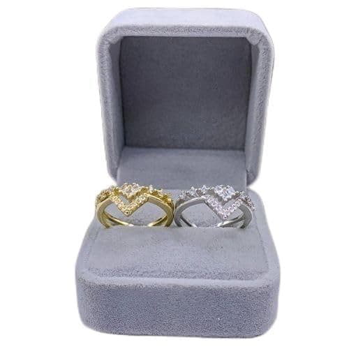 3 Diamonds 292474661779599 Gold Plated Women’s Ring – Double Chevron Zircon Design (Gold Color Only – One Ring)-1