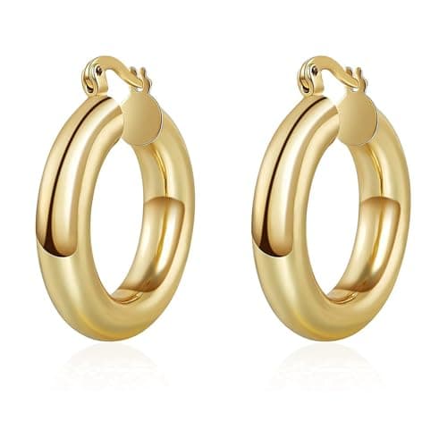 Julia Store 18K Gold Plated Earrings for Women Trendy Gold Chunky Hoop Geometric Statement Hollow Tube Earrings Long Link Dangle Earrings Gold Prom Earrings for Women