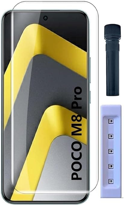 Screen Protector (Compatible with Xiaomi poco M8 Pro) [Liquid UV Tempered Glass] Full Screen adhesive [Sensitive Touch][Fingerprint Sensor Compatible] HD Transparent