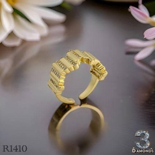 3 Diamonds 292474661779636 Contemporary Gold-Plated Bar Ring with Embedded Zircon – Adjustable – R1410-1