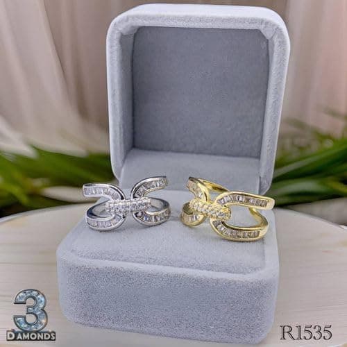 3 Diamonds 292474661779609 Platinum & Rhodium Plated Women’s Ring – Elegant Loop Design With Baguette Zircons-1