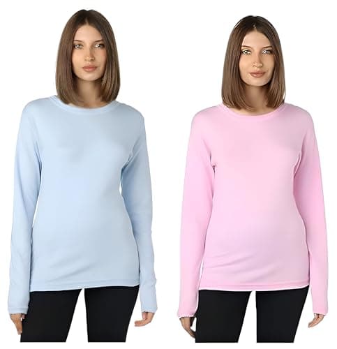 Dahab Womens Set Of 2 Pieces Long Sleeves Undershirt Round Neck Base Layer Top (pack of 2) Shirt