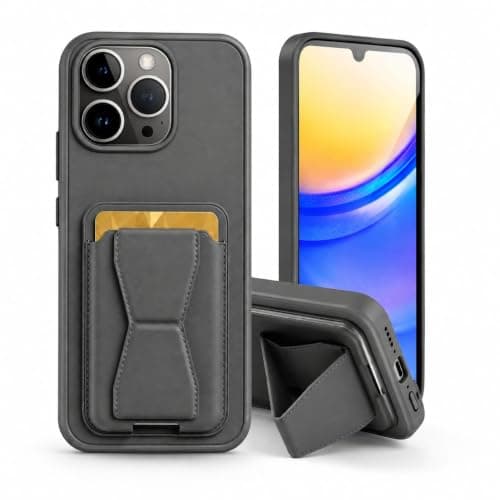 3M Store Leather Case Compatible for iPhone 11 pro Shockproof Leather Back Card Storage & case built-in Stand PU leather for a stylish look, comfortable grip (Gray) Cellular phone case