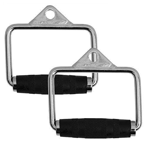 FITNESS MANIAC USA D Handle Cable Attachment, Pair, Exercise Machine Attachments with Rubber Handgrips Chrome, Stainless Steel Gym Machine Handles