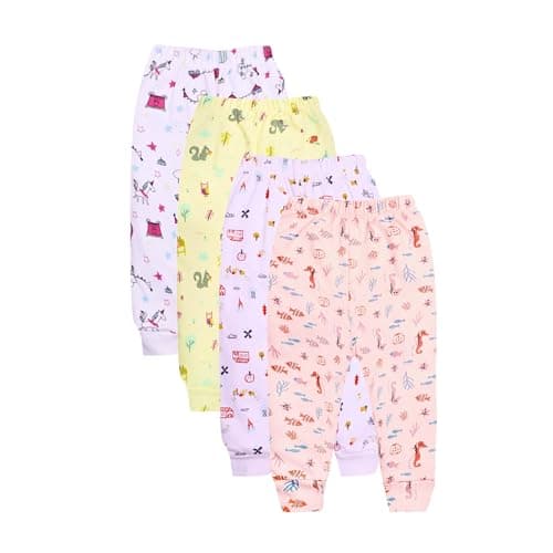 Funny Bunny Pack of 4 Printed Cotton Pants With Elastic Waistband for Baby