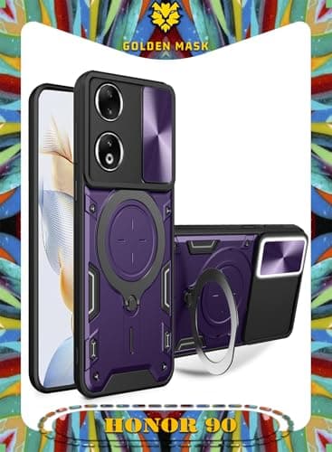 GOLDEN MASK For Honor 90 Armored Camera Shield Cover Camera Lend Protection, Built-in 360° (Purple) Cellular phone case