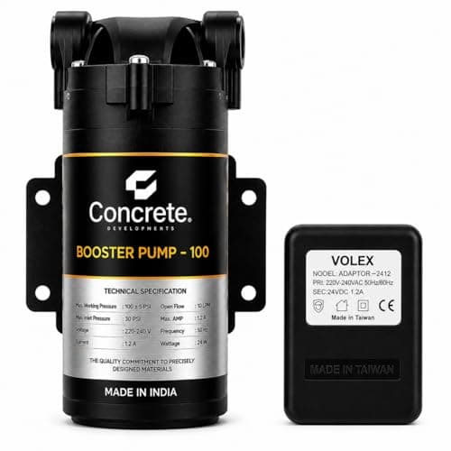 RO 100 PSI Water Filter Motor and Pump with 24V Adaptor – Full Copper Motor – Quiet Operation – Compatible with 5 & 7 Stage Filters