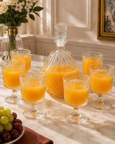 Generic Luxury Glass Juice Set: 1 Chic Bottle / 6 Glass Glasses, High-Quality Clear Glass, Suitable for everyday use, gatherings, and special occasions .ho