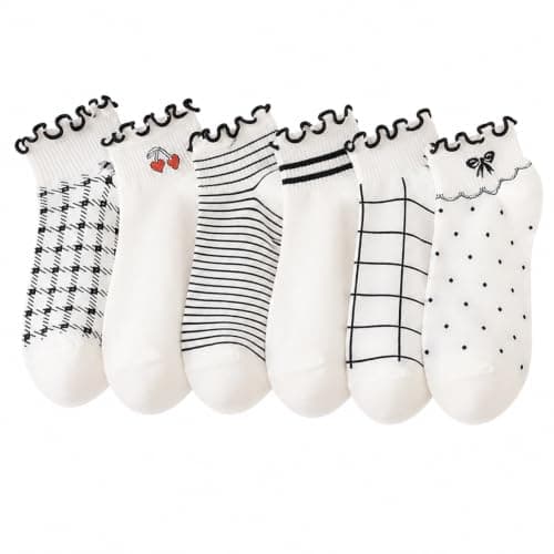 TRENDORA Women’s Ankle Socks, Cotton Blend, 5 Pairs + 1 Free, 6 Pairs Total, Assorted Stylish Designs, Soft & Comfortable Everyday Socks