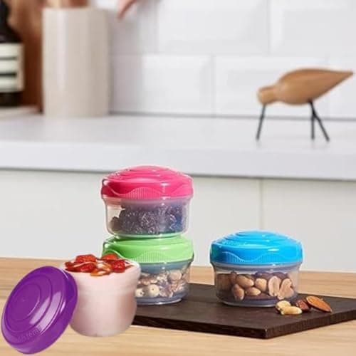 Set Of 4 Snack Food Storage Containers To Go Sauce And Mini Bites Containers BPA Free Nesting Snack Pots For Lunch Boxes School Gym Trips Club And Work Random Colors Portable Reusable Storage Jars