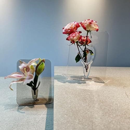 Modern Transparent Acrylic Flower Vase with Decorative Stand Sleek Contemporary Desktop Floral Centerpiece for Home Office and Interior Spaces