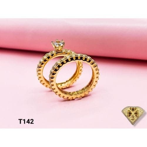 3 Diamonds 292474661779103 Wedding Twins For Women Gold Plated Ring