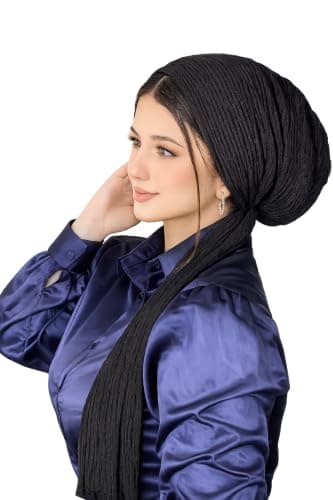Women’s Pleated Turban Head Wrap, Elegant Long Tie Design, One Size Fashion Hair Cover, Lightweight Stylish Headwear for Beach, Summer Outings, Parties and Special Occasions Apparel head neck covering