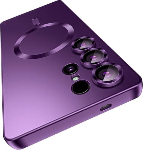 Case Cover Compatible with Magnetic for Samsung Galaxy S22 Ultra Case [Compatible with MagSafe][Built-in Camera Lens Protector] Slim Soft Silicone Bumper Shockproof Metallic Luster (Purple) Cellular phone case