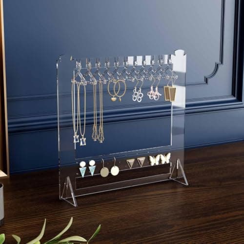 Clear Acrylic Earring Organizer Stand with 5 Hangers Jewelry Storage