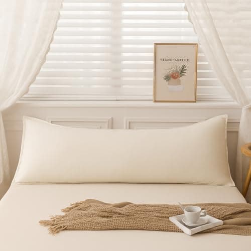 QBED Long Throw Pillow Cover | 1 Cover | Available in 120x45, 160x45, 180x45 cm | Sew on and Washable Cover | Soft and Fluffy Material for Bed or Sofa (Dark White, 180 x 45 cm) Pillowcase