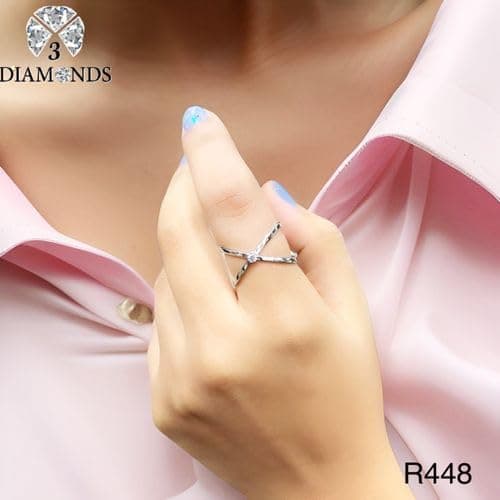 3 Diamonds 292474661779335 X Shape Platinum Plated Ring for Women with Zircon Stone - Silver