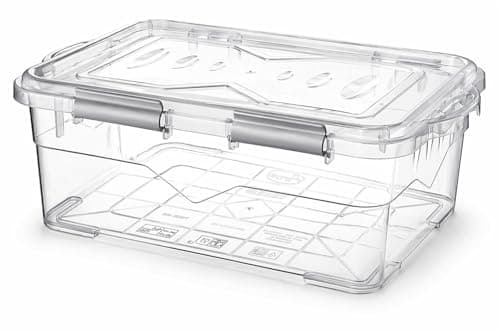 Reusable Container Box, BPA-Free Food Storage Container, Airtight Seal Lid & Clips, Dishwasher & Freezer Safe, Transparent/Grey. (7.5 Liter)