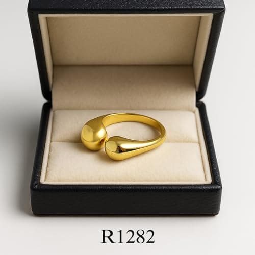 3 Diamonds 292474661779632 Gold-Plated Open Ring for Women – Minimalist Teardrop-Inspired Design-1