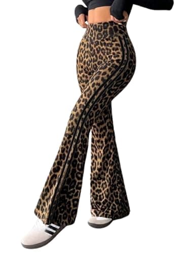 Romba Women's Leopard Print Style Loose Pants with Side Stripes, Perfect for Style and Comfort - High Waist Wide Leg Charleston Tiger Pants