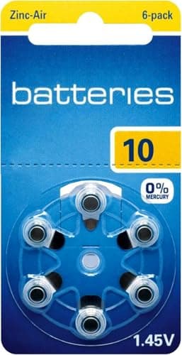 Zinc Air 10 Hearing Aid Battery Pack of 6 (1 Pack) (Size 10, Yellow) 1.45V