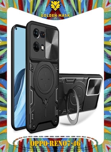 GOLDEN MASK For Oppo Reno 7 4G Armored Camera Shield Cover Camera Lend Protection, Built-in 360° (Black) Cellular phone case