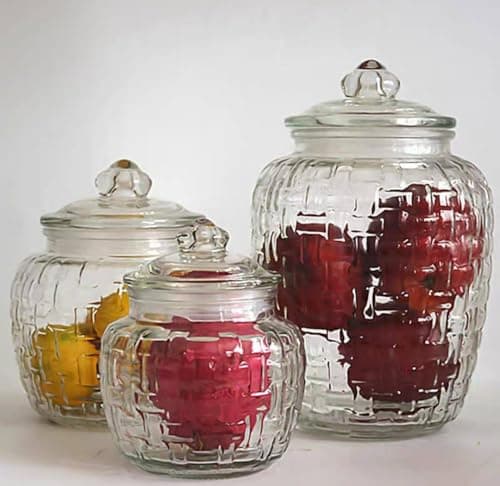 Glass Storage Jar Set with Airtight Lids, 3 Pieces, Ribbed Design, 700ml/1500ml/2050ml Food storage container