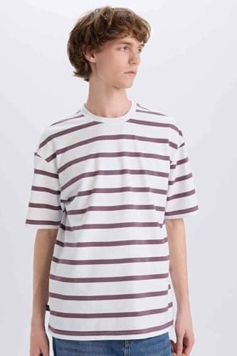 DeFacto Mens Young Box Fit Crew Neck Short Sleeve Knitted T-Shirt T-Shirt (pack of 1)