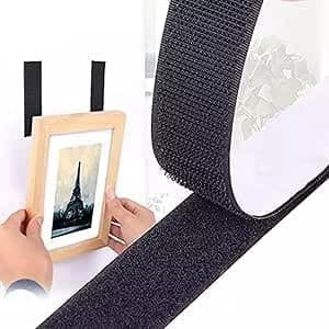 Magic Tape Hook And Loop Fastener Tape Reusable Black Color With Adhesive Backing, Mounting Tape, For DIY, Home And Office Use (2M Hook And 2M Loop X 2.5CM)