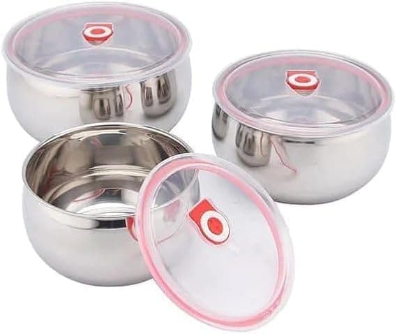 Stylish Food Storage Fridge Container Set of 3 Assorted Sizes – Modern Airtight Design Kitchen Organizer and Keep Food Fresh BK