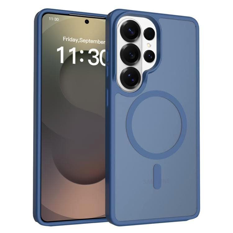Matte Phone Case (Compatible With Samsung S22 Ultra) Shockproof Luxury Back Cover Featuring Fingerprint Resistant Transparent Back Made Of Hybrid TPU and Polycarbonate Material (Blue) Cellular phone case