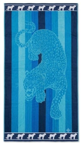 Cotton Beach Towel 86x160 cm, 550g Dual Side Terry and Velvet - Blue Tiger