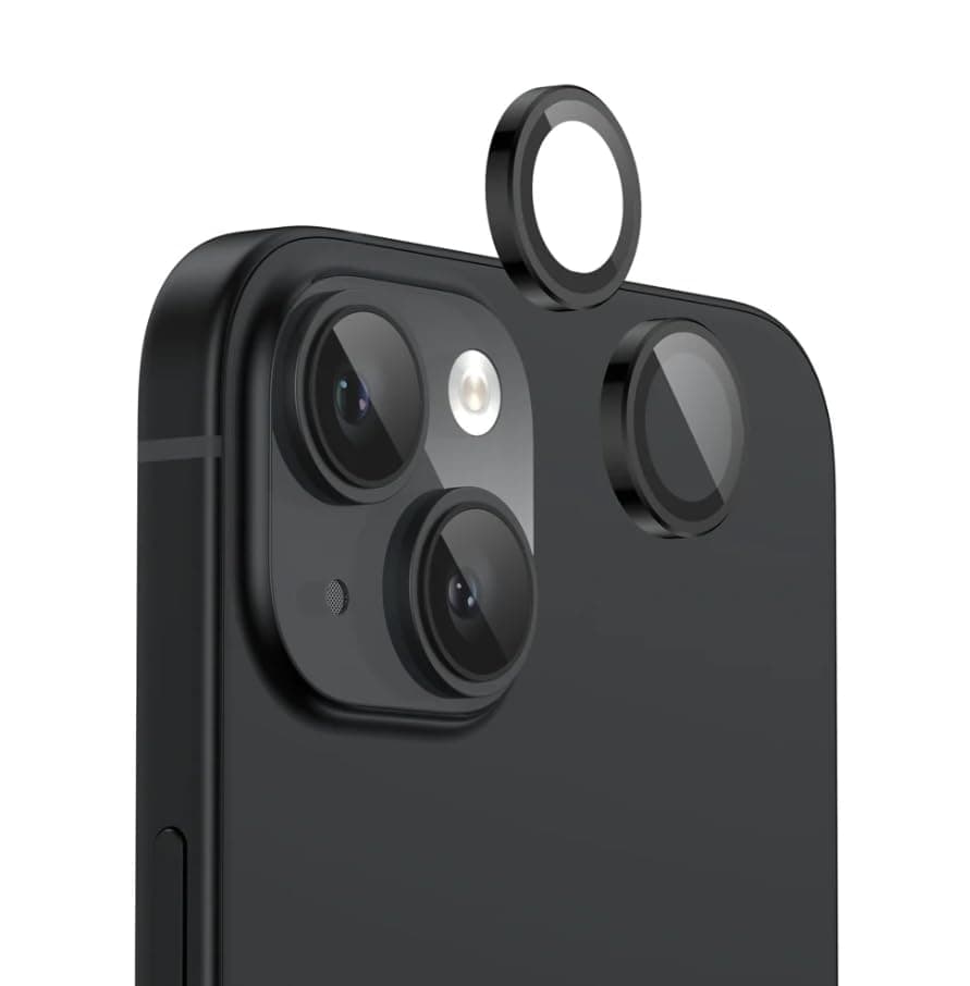 Camera Lens Protector for iPhone 15 Plus and iPhone 15, 9H Tempered Glass Metal Individual Ring Cover, HD Clear, Black Color Camera lenses