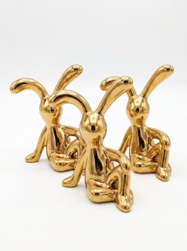 Gold Rabbit Figurine Modern Ceramic Bunny Statue Home Office Decor Accent (3)