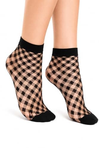 Miza Women's Mesh Socks, Black, Assorted Shapes Stylish and Stylish, Light and Comfortable for Daily Use