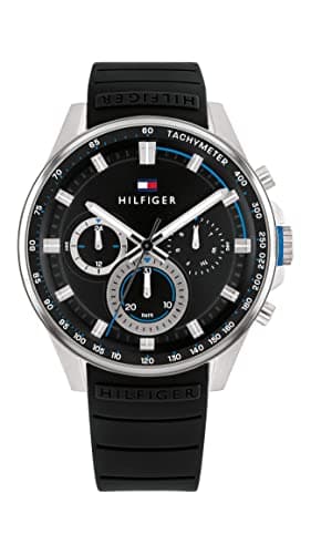 Tommy Hilfiger Men's Multifunction Stainless Steel and Silicone Strap Watch, Color: Black (Model: 1791971)