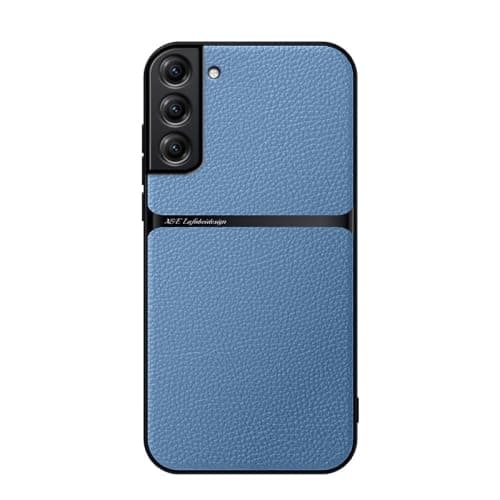 Case For(Compatible With Samsung S21 Plus) Litchi Leather Magnetic Full Coverage Shockproof Pho Premium Leather TPU Silicone Hybrid Texture Is Non-Slip And Shockproof Phone Case Cover (Light Blue)