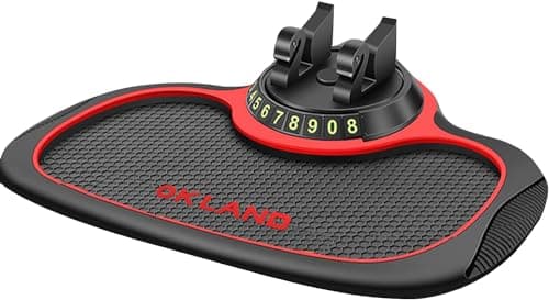 KaberTrade Car Dashboard Pad Flexible Silicone Phone Holder with Phone Numbers Rotatable Detachable Base Oval Shape Black in Red - KaberTrade Portable electronic device mount