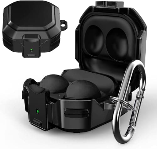 Case for (Compatible with Samsung Galaxy Buds Pro Case/Galaxy Buds 2 Case/Galaxy Buds Live) Case with Security Lock Heavy Duty Shockproof Protective Case with Carabiner for Samsung Earbuds Case/Black Phone accessory