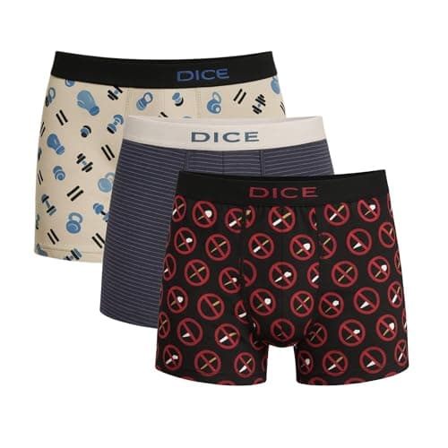 DICE Men's Smash Boxer Briefs, 3-Pack, Patterned Underwear, Comfort Fit Underpants