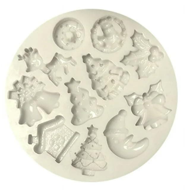 Silicone Mold for Making Candle, Resin and Concrete, Christmas Design, Multi Shape with Christmas Tree Decorations, Snowman, Bells, Suitable for Accessories, Soap Craft mold