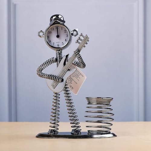 Generic Star Events Decorative Clock Trumpet Sculpture Pen Holder, Metal Spring Design, 15 cm,