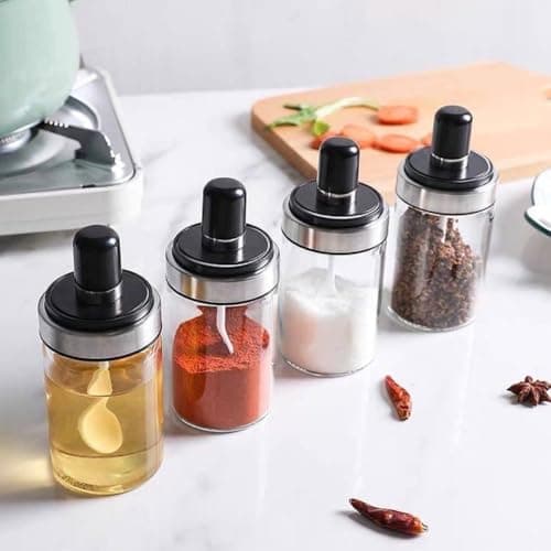 Generic Glass Spice Jar with Built-In Spoon, Clear Seasoning Container for Sauces and Seasonings, Individual Packaging, .nin